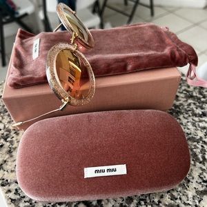 Muy Miu round glitter pink sunglasses new